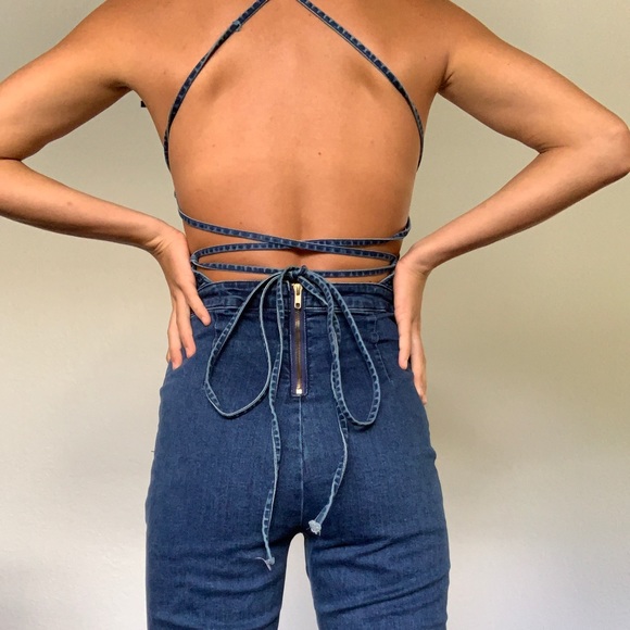 blanc de blanc Denim - SOLD - Tie up - Jean romper